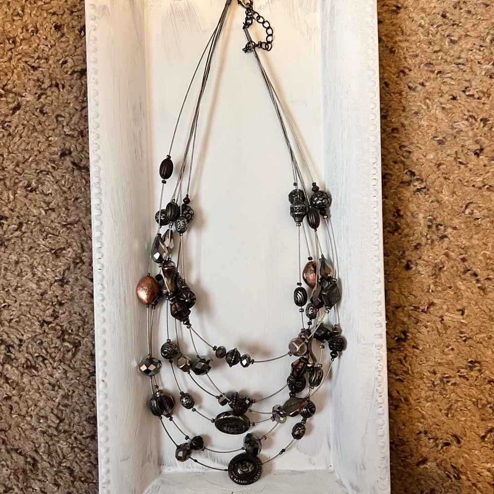 Multi Strand Necklace Silver Bronze